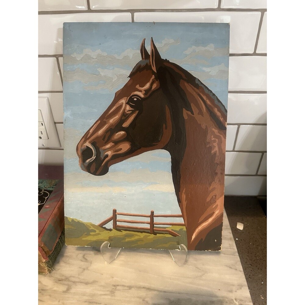 Vintage Mid Century Modern Paint by Number Horse  14" x 10" 1960s Equestrian MCM